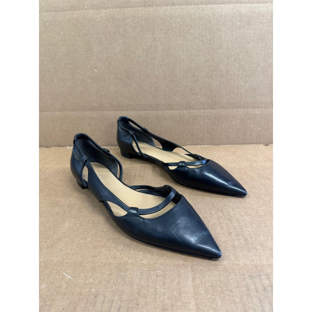 Stella Luna‎ Pointed-Toe Cutout Leather Flats Black Womens Size 39 EU